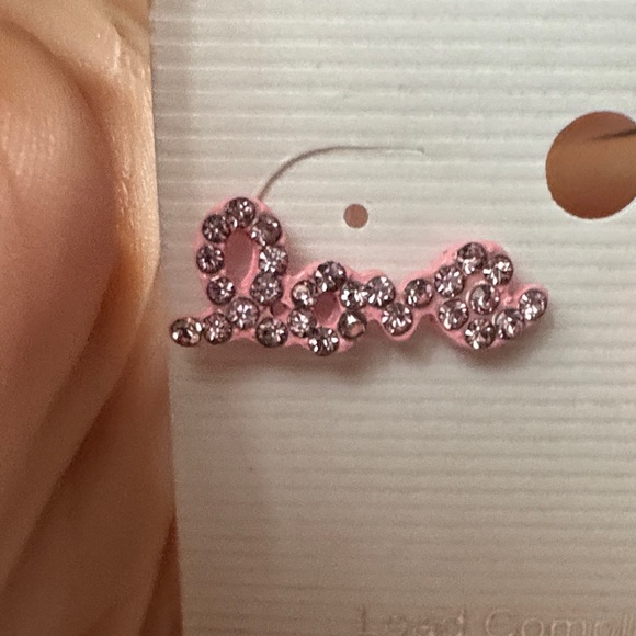 Pink Rhinestone Love Earrings - Picture 2 of 5